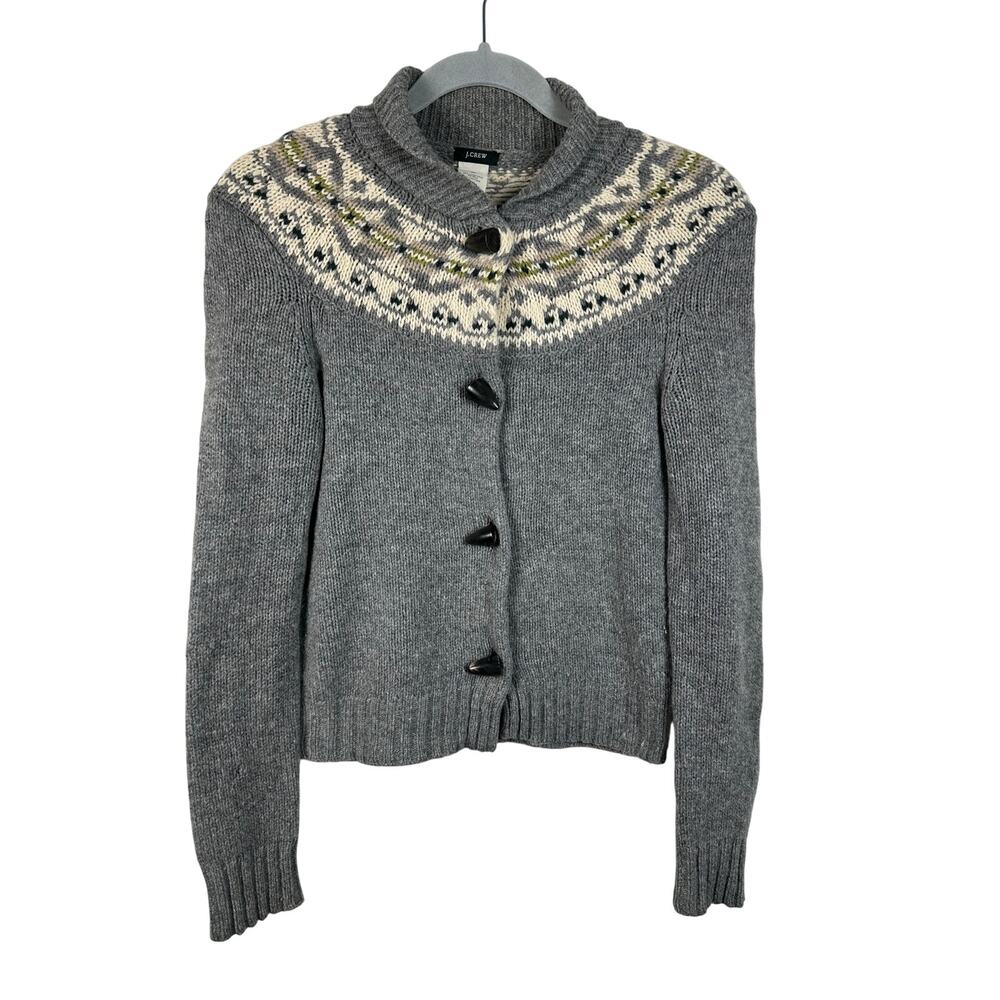J. Crew Cardigan Women XS Gray Fair Vintage Wool Nordic‎ Toggle Flawed